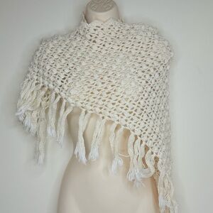 Vintage Women’s Eyelet Cream Gold Scarf With Fringe Accessories
